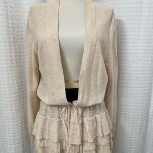 BANANA REPUBLIC Tan Cardigan with layered ruffles and drawstring closure Sz M